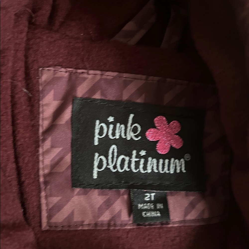 Pink Platinum Toddler Burgundy Houndstooth Puffer Jacket Fleece Lined 2T - Picture 2 of 7